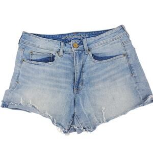 American Eagle Womens Cut Off Denim Shorts Stretch Light Blue Size 12 3465